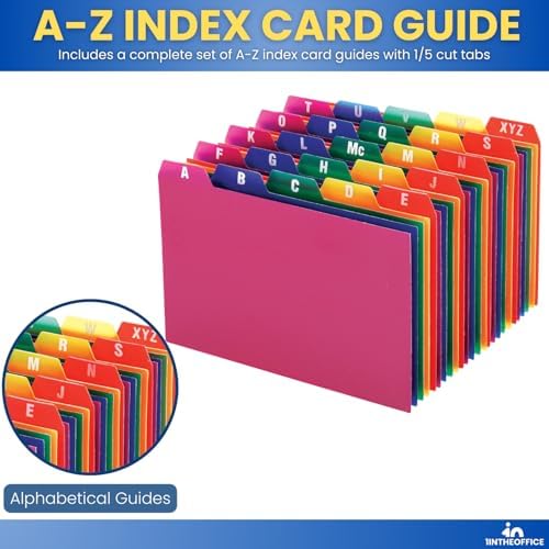 1InTheOffice Index Card Box & Holder 5x8, 400 Capacity & Guide Set A-Z, 1/5 Tab - Image 5