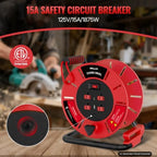 Extension Cord Storage Reel with 4-Grounded Outlet & 2 USB Port, 15A Circuit Breaker, Heavy Duty Open Cord Reel for 12/3,14/3 Gauge Power Cord, Hand Wind Retractable, ETL Listed Red R85CR06 - Image 3