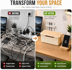 Cable Management Box, Cord Organizer, Pine Wood Lid, Cream White - Image 5