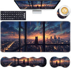 Keyboard Wrist Rest and Mouse Pad with Wrist Support Set Ergonomic Coaster,Memory Foam,Easy Typing Pain Relief,Large XL Desk Mat 31.5"x 11.8",Cat Sitting on Window by CICPLKSE