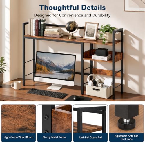 Desk Shelf, 44.9" Desk Hutch for Computer Monitor, Rustic Brown - Image 7