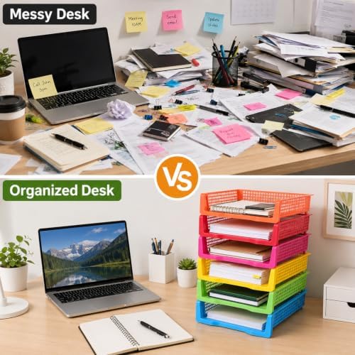 ZZYFGH 6 Pack Turn in Trays Classroom, Colorful Turn in Trays for Teachers, Plastic Classroom Paper Organizers, Stackable Tray for Classroom, Library, Drawers, Office Desk (13.4 * 9.5 * 2.7in) - Image 5