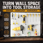 Pegboard Organizer Kit,4 Pack 14.76x10.82 in Metal Panels with 6 Bins,White - Image 7