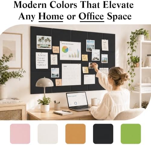 48" x 36" Decorative Bulletin Boards, Large Cork Board Alternative | 50 Pushpins, 60 Adhesive Tabs, Solid-Tile 12-Pack Felt Wall Tiles, Cork Boards for Office Push Pin Board Felt Board, Black - Image 4