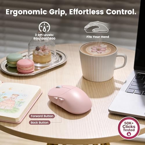 Wireless Keyboard and Mouse Combo, Magnetic Soft-Touch Wrist Rest, Pink - Image 6
