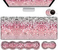 Pink Mouse Pad,Keyboard Mouse Pad Set,Extended Gaming Mouse Pad + Memory Foam Keyboard Wrist Rest Support, Pink Glitter Office Desk Mat Writing Pad Easy Typing Pain Relief,XXL Large Mousepad Desk Mat by FDHHKJUKO
