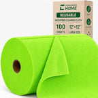 Reusable Microfiber Cleaning Cloth Roll - 100 Pack, 12"x12" Washable Tear-Away Paper Towels, Lint-Free & Streak-Free Rags for Kitchen, Glass, Cars, Electronics, Workshop and Garage(Neon Green) by CHAUNCEYHOME