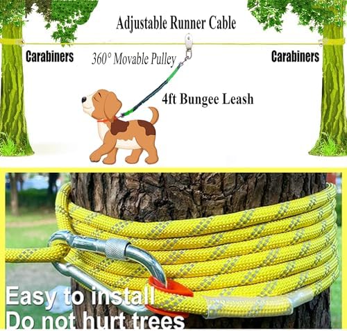 Dog Tie Out Cable for Camping, Dog Trolley System and 4ft Bungee Leash - Image 2