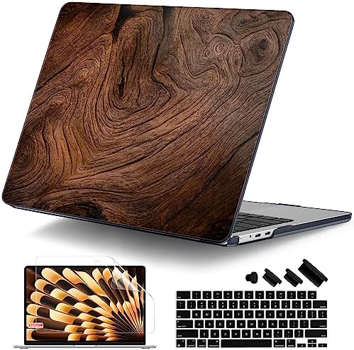 DONGKE for MacBook Air 13 Inch Case M5 2026 M4 2025 M3 M2 2024-2022 A3449 A3240 A3113 A2681, Plastic Hard Shell & Keyboard Cover & Screen Film for MacBook Air 13.6 Inch Case - Wood Grain by DONGKE