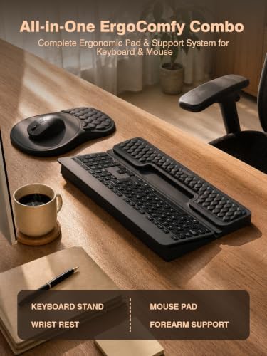 Ergonomic Keyboard and Mouse Pad Combo with Stand/Wrist Rest, Black - Image 2