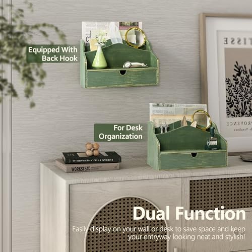 Rebee Vision Mail Organizer for Desk with 4-Slot Letter Rome Decor, Green - Image 4