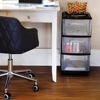HOMZ Drawer Tower, 3-Tier Storage Cart with Removable Wheels, Black Frame - Image 2