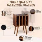 2BHOME Wooden LP Record Player Stand with 4 Cabinets, Holds up to 100 Vinyls, Metal Record Storage Holder and Organizer Table, Classical Design for Files/Book (Mid-Century Modern) - Image 4