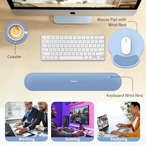 Sushret Mouse Pad and Keyboard Wrist Rest, 3-in-1 Gel Memory Foam Ergonomic Mouse Pad with Wrist Rest Set,Gaming Mousepad Arm Cushion Support for Computer Office Desk Accessories Cute Setup,Sky Blue - Image 6