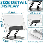 Acrylic Adjustable Book Stand, Reading Stand with Lift Design, High-Density Alloy Desktop Document Holder for Document Recipe, Cookbook, Music Book (Black) - Image 2