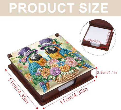 4pcs Bird and Heart Diamond Art Painting Note Box for Adults, Wooden DIY Sticky Notes Holder Kit with 640 Blank Notepads, Multi-Purpose Desk Organizer for Home Office, Study Thoughtful Gift - Image 4