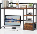 Marbrasse Desk Shelf with Drawer, 40" Desk Hutch for Computer Monitor, Wooden Desktop Bookshelf Storage Rack for Home Office Dorm - Dark Brown by Marbrasse