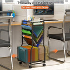 DAOUTIME 8 Tier Rolling File Cart with Hanging File Folder Organizer, Mobile File Organizer with 2 Sides Access Bookcase, Beside/Under Desk Cart with Wheels for Office Home School - Image 5