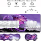Ergonomic Keyboard Wrist Rest & Mouse Pad Wrist Rest Set, Large XXL Gaming Desk Mat 31.5"x 11.8" with Memory Foam, Easy Typing Pain Relief for Office & Home, Purple Dragon - Image 4
