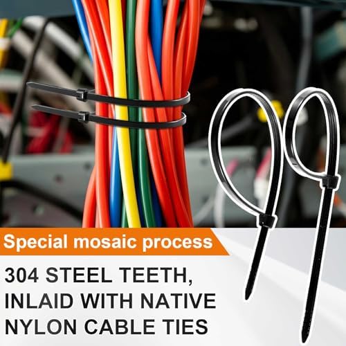 Blulu 7 Inch 500 Pcs Black Cable Ties with Metal Tooth Self Locking - Image 5