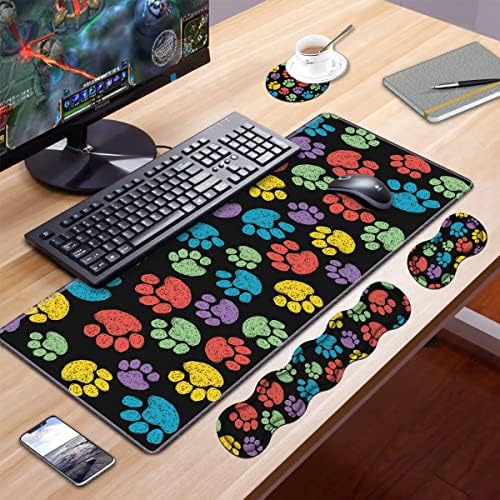 Ergonomic Keyboard Wrist Rest & Mouse Pad Wrist Rest Set,Large XXL Gaming Mousepad 31.5"x 11.8",Memory Foam,Easy Typing Pain Relief,Multifunctional Desk Mat for Office & Home,Colorful Dog Paw Print - Image 7