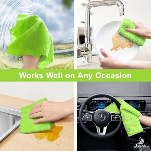 LIVOS Microfiber Cleaning Cloth Roll - 80 Pack, Reusable Paper Towels, Microfiber Towels for Cars, Super Absorbent Lint Free Cleaning Rags for House, Kitchen, Window-Wave Green, 11.5"x11.5" - Image 7