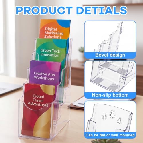 4 Pcs 4 Tier Acrylic Brochure Display, 4 Inch Wide, Wall or Desk - Image 3