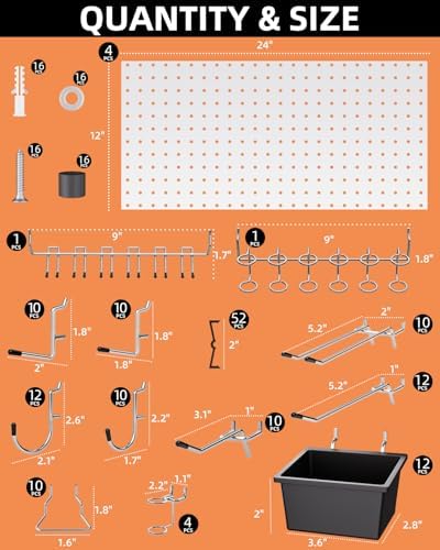 INCLY 158PCS White Metal Pegboard Wall Organizer 48x24 Inch - Image 4
