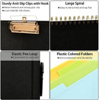 Ospelelf Black Foldable Spiral Clipboard Folio with Storage Zipper Pouch, 5 Plastic Folders with 10 Pockets,Refillable Lined Notepad (11" x 8.5"), Hardcover Project Organizer with 39 Stickers - Image 4