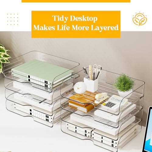 HIYOHIYO Clear Office Desk Organizer for A4 Letter Paper, 4 Tier Horizontal - Image 3
