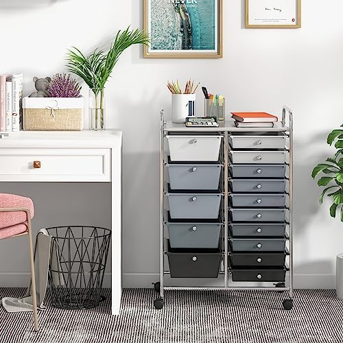 Giantex 15 Drawers Rolling Cart, Classroom Organizers, Storage Cart with Wheels, for Teacher Office Home School Supplies Tool Craft Art Paper - Image 4