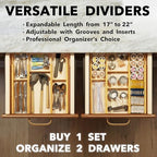 SpaceAid Bamboo Drawer Dividers with Inserts and Labels, Kitchen Adjustable Drawer Organizers, Expandable Organization for Home, Office, Dressers, 10 Dividers with 24 Inserts (17"-22" Natural) - Image 5