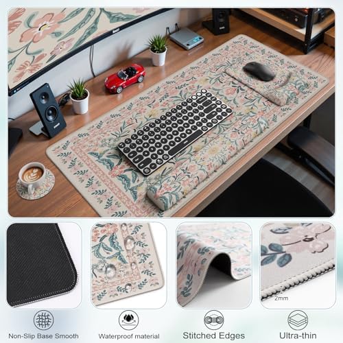 iCasso Mouse Pad with Wrist Rest, Ergonomic Large Desk Mat Set, Pink - Image 4
