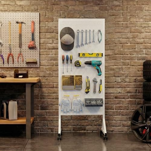 Metal Pegboard Display Stand 2 x 4.9 Feet, Adjustable Height with 40 Peg Board Hooks and Wheels, pegboard display rack, Craft Display Rack, Retail Display Rack, Garage Peg Board - Image 5