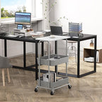 Simple Houseware 2-Tier Rolling Utility Cart Wood Top/Lockable Wheel, White - Image 2