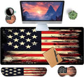 4-Piece Extended Large Mouse Pad Set for Women Men with Retro Flag Design Includes 35.4 x 15.7 XXL Large Mouse Pad Keyboard Wrist Rest Mouse Wrist Support and Coaster for Office Home by HaoSiTeck