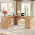 Whalefall 67'' Farmhouse L-Shaped Desk with Drawers for Home Office, Walnut by Whalefall