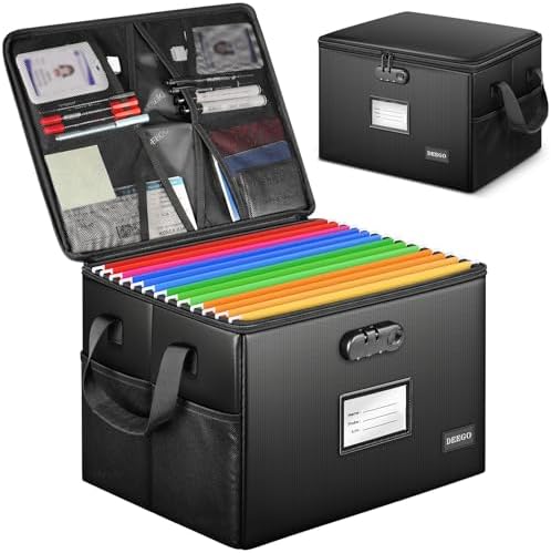 DEEGO Fireproof Document Box, Water-Resistant File Organizer Box with Lock by DEEGO
