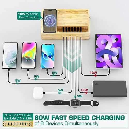 Bamboo Wireless Charging Station for Multiple Devices,Wood Charging Station - Image 5