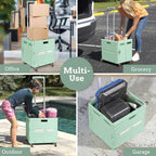 Inspired Living Collapsible Folding Utility Cart, Heavy-Duty Rolling Crate with 360° Wheels, Telescoping Handle, Hidden Lid, Holds 200 Lbs, Pale Mint - Image 6