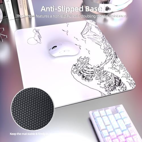 ATTACK SHARK CM05 Glass Gaming Mouse Pad,17.7x15.7 in Large Mouse Mat，Non Slip 9H Hard Mousepads,Nano-Textured Glass Surface with Improved Precision and Speed for FPS Players-Wave White - Image 5