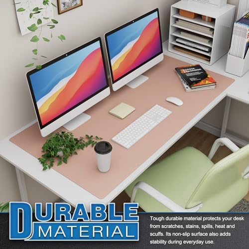 K KNODEL Extra Large Desk Mat, Leather Mouse Pad (47.2"x23.6", Pink) - Image 3