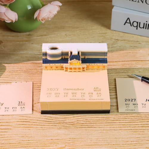 3D Calendar 2027, Tear-Away Desk Calendar, Paper Art Memo Pad, LED Light (palace) - Image 3