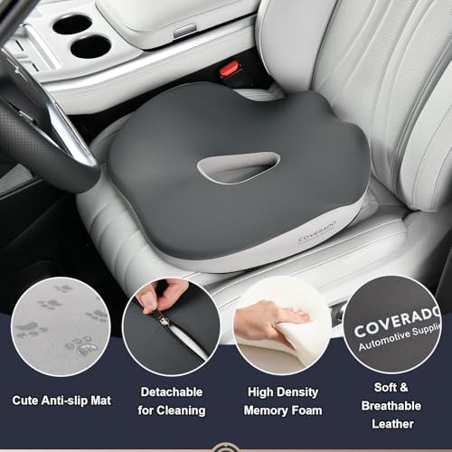 Coverado Car Seat Cushion with Memory Foam, Ergonomic Driving Seat Cushion for Sciatica, Tailbone, Back Pain Relief, Premium Non-Slip Washable Cushion for Car, Driver, Office, Wheelchair - Image 2