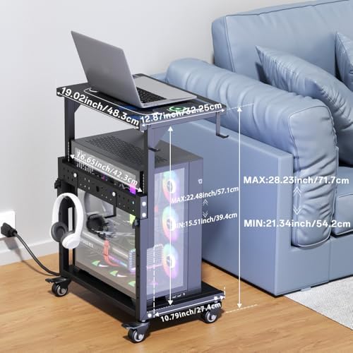 Computer Tower Stand with Power Outlet, 6 Level Height Ajustable PC Tower Stand for Floor, Mobile Rolling CPU Holder Cart for Gaming, Office, Home, 21.34"-28.3", Black - Image 3