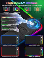 Mouse Pad with Foldable Phone Holder & Wireless Charger, XXL RGB Gaming Mousepad 31.5"x15.8" Large Desk Mat for Keyboard, Black Desk Pad with Dual Qi Charging Station | 11 Colors 5 Modes | Waterproof - Image 4