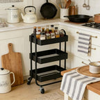 3 Tier Metal Rolling Cart, Utility Storage Cart Shelf Organizer with Wheels for Home & Office, Black - Image 2