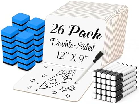 26 Pack Dry Erase Lapboards 12" x 9" - Bulk Mini White Boards for Students by FatZebraDesigns