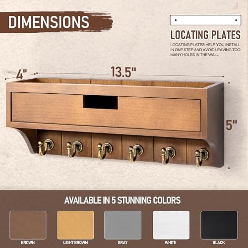 Rebee Vision Key Holder Wall Mount with Drawer for Home Decor, Brown - Image 5