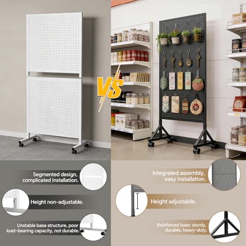 Metal Pegboard Display Stand 2 x 4.9 Feet, Adjustable Height with 40 Peg Board Hooks and Wheels, pegboard Display Rack, Craft Display Rack, Retail Display Rack, Garage Peg Board - Image 4